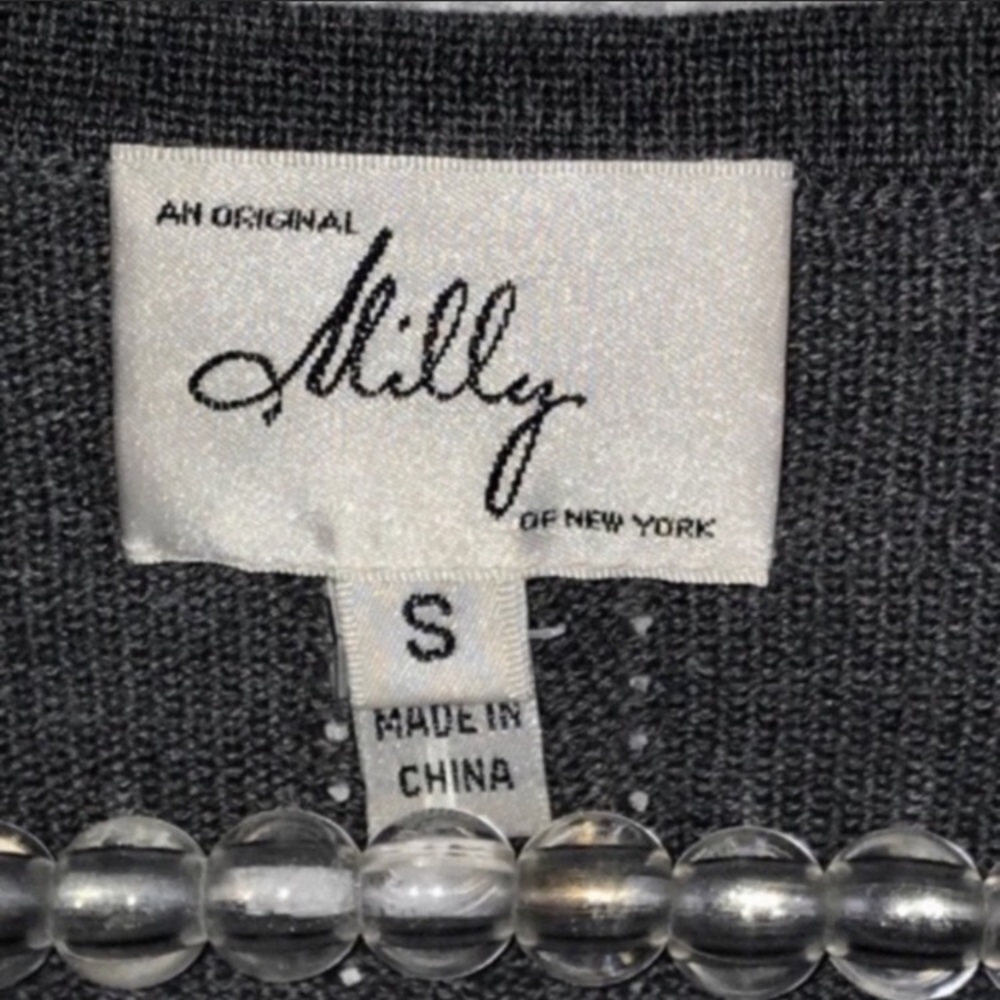 Milly Size Small Grey Ruffle Merino Wool Full Button Cardigan - Picture 4 of 6
